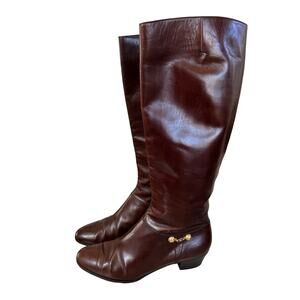 Vintage Salvatore Ferragamo Dark Brown Leather Heel Chainlink Riding Boot